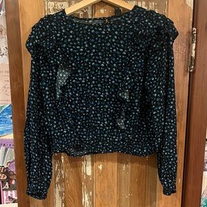 Wild Fable Black and Blue Floral Blouse